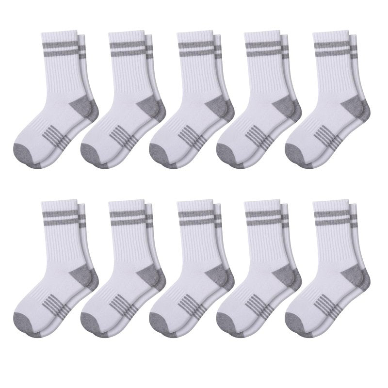 Comfoex 10 Pairs Boys Crew Long Athletic Socks for 4-6 6-8 8-10 Years Old Kids Calf Sports Half Cushioned