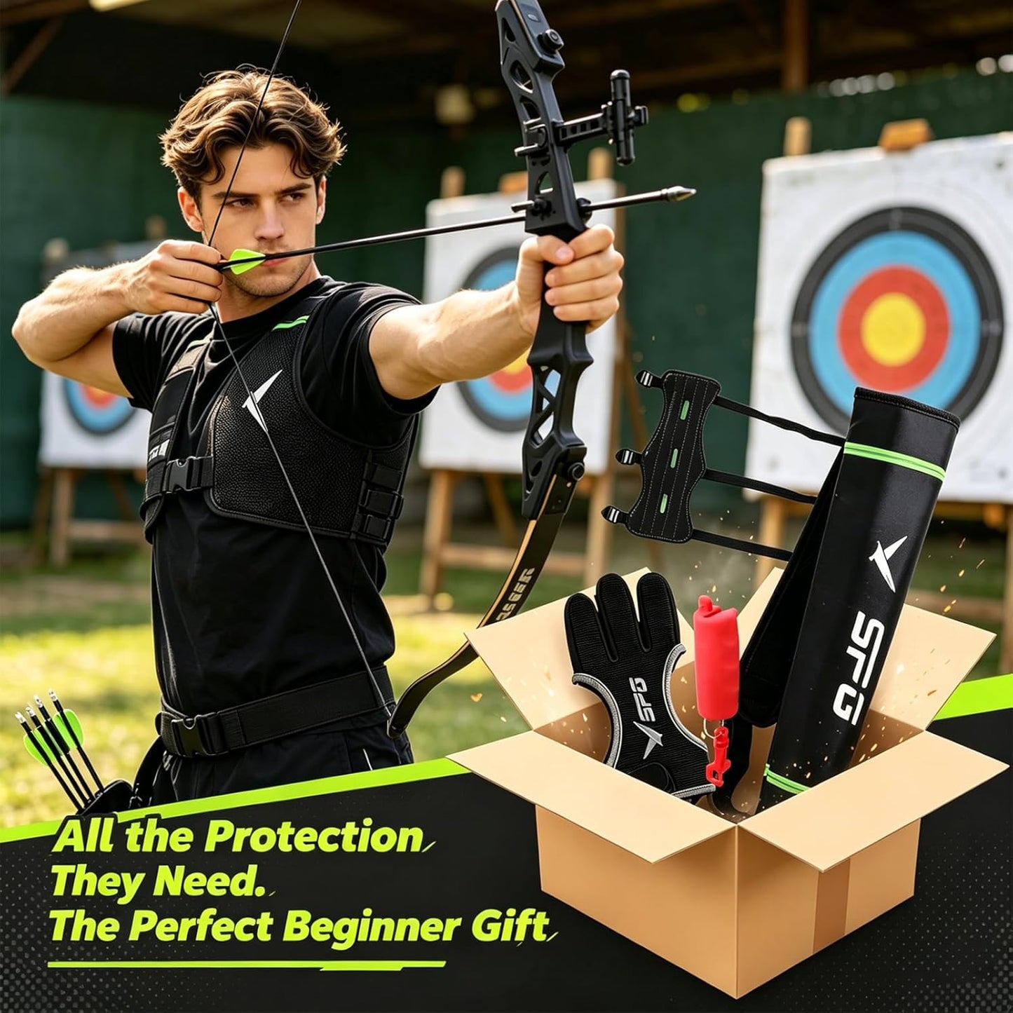 Archery Accessories Set - Leather Arm Guard, 3-Finger Gloves, Quiver & Arrow Puller | Complete Protective Gear Bundle