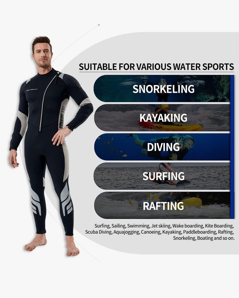 Seaskin 3mm Front Zip Full Wetsuit for Men & Women | Lightweight, Durable Design
