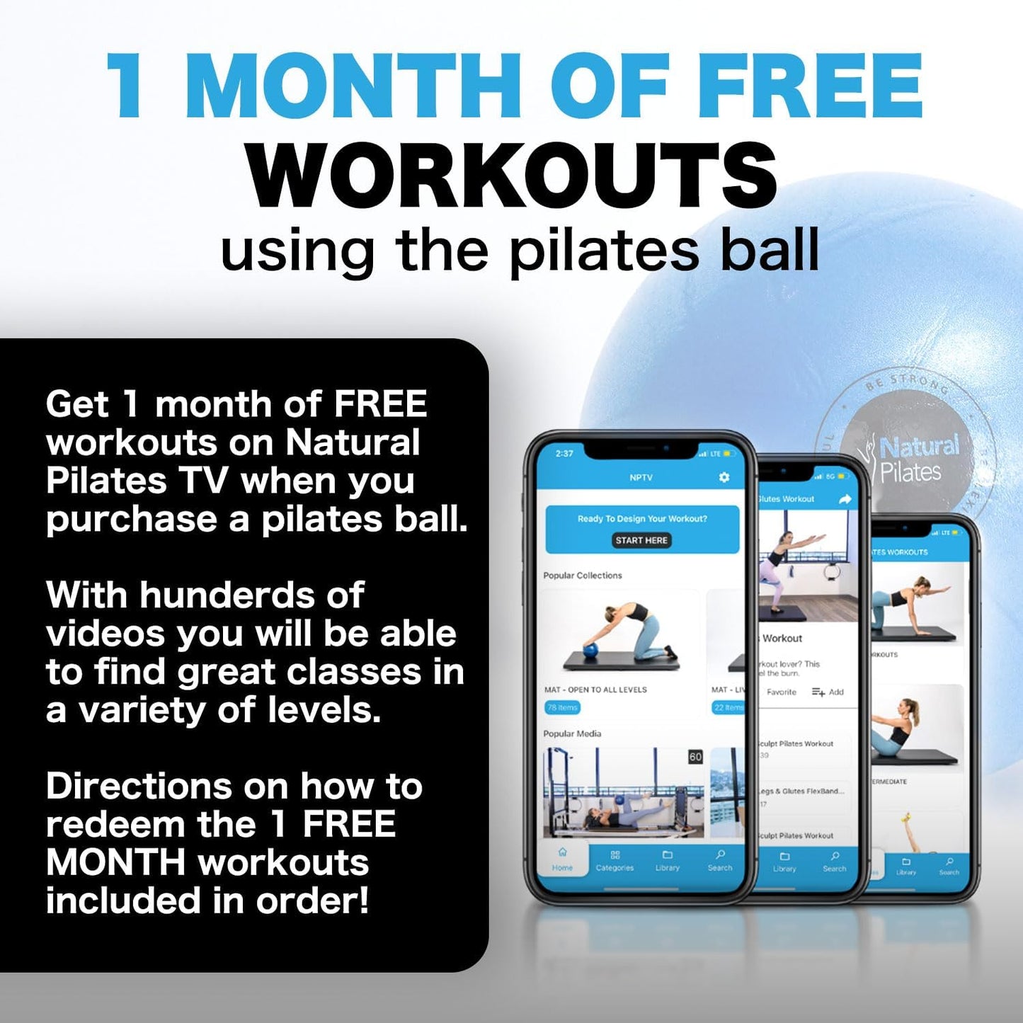 Natural Pilates Ball - 9 Inch Small Exercise Ball for Core Strength & Back Stability | Ideal for Physical Therapy