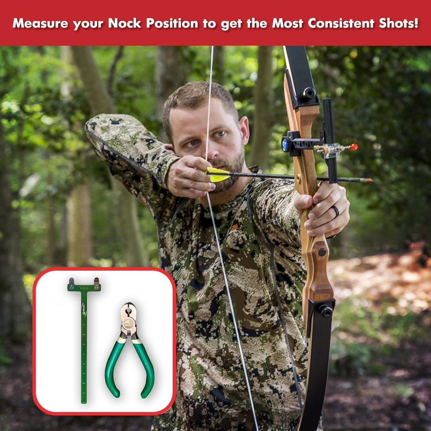 Archery Bow String Nocking Points Set - T Square Ruler & Nock Pliers with 6 Brass Nocks | Perfect for Recurve Bow Tuning