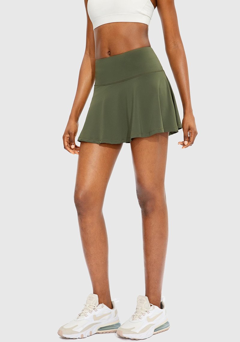 SANTINY Pleated Tennis Skirt for Women with 4 Pockets Women's High Waisted Athletic Golf Skorts Skirts for Running Casual (Army Green_S)