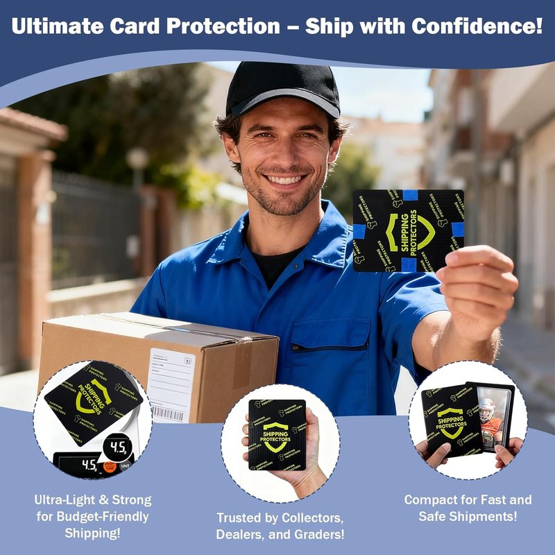 Trading Card Shipping Protectors - Heavy Duty 3.5'' x 4.5'' Precut Mailers with 8 Rolls of Tape | 1000-Pack, Black