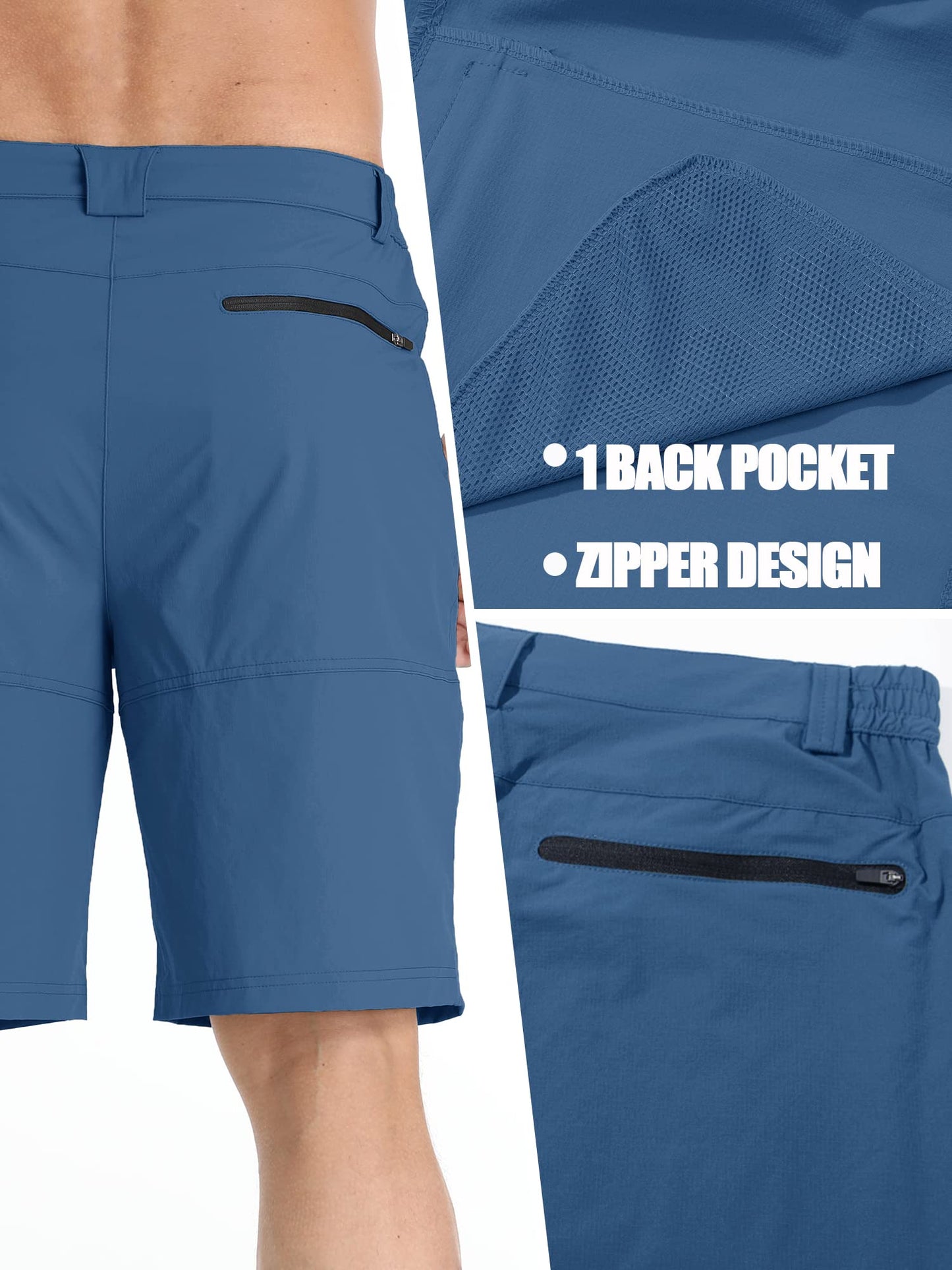 TACVASEN Mens Hiking Cargo Shorts Lightweight Quick Dry Summer Casual Dress Shorts with Zipper Pockets Golf Hiking Work Blue Grey 32