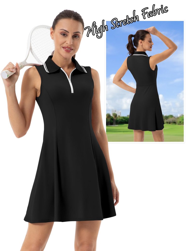 FKEEP Womens Soft Tennis Dress, 01 Black, Large US