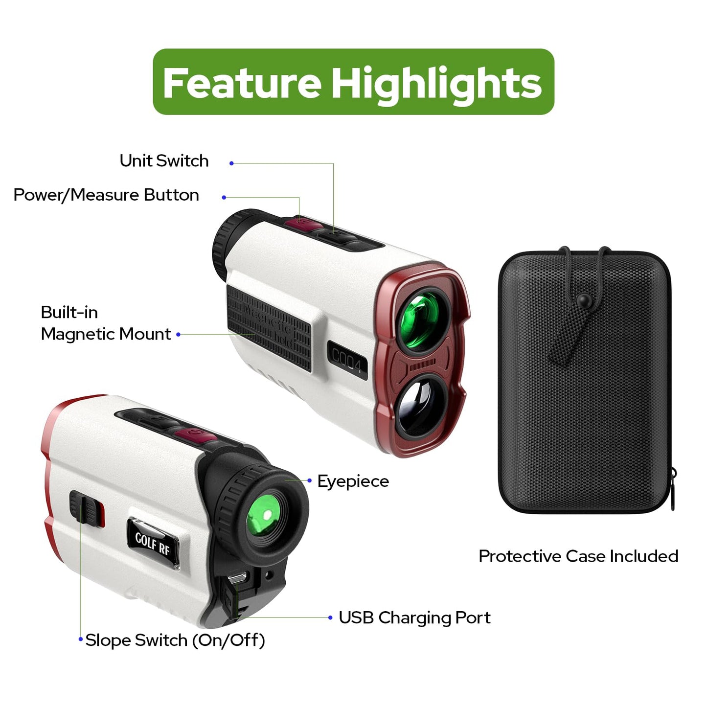 APTGRF Golf Rangefinder with Slope and Pin Flagpole Lock Vibration, 1200 Yards Range Finder, External Slope Switch, Golf Tournament Legal, Rechargeable Battery, Magnetic Stripe, 6X Magnification