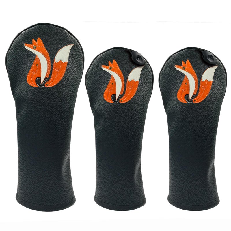 Fox PU Leather Golf Club Covers Driver Headcovers Fairway Woods Hybrid Protector with Interchangeable Number Tag