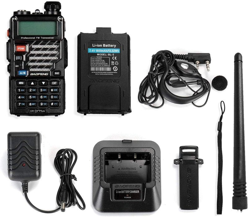 BAOFENG UV-5R+ Two Way Radio | Long Range Walkie Talkie for Adults, Rechargeable, Black, 144-148MHz, 420-450MHz