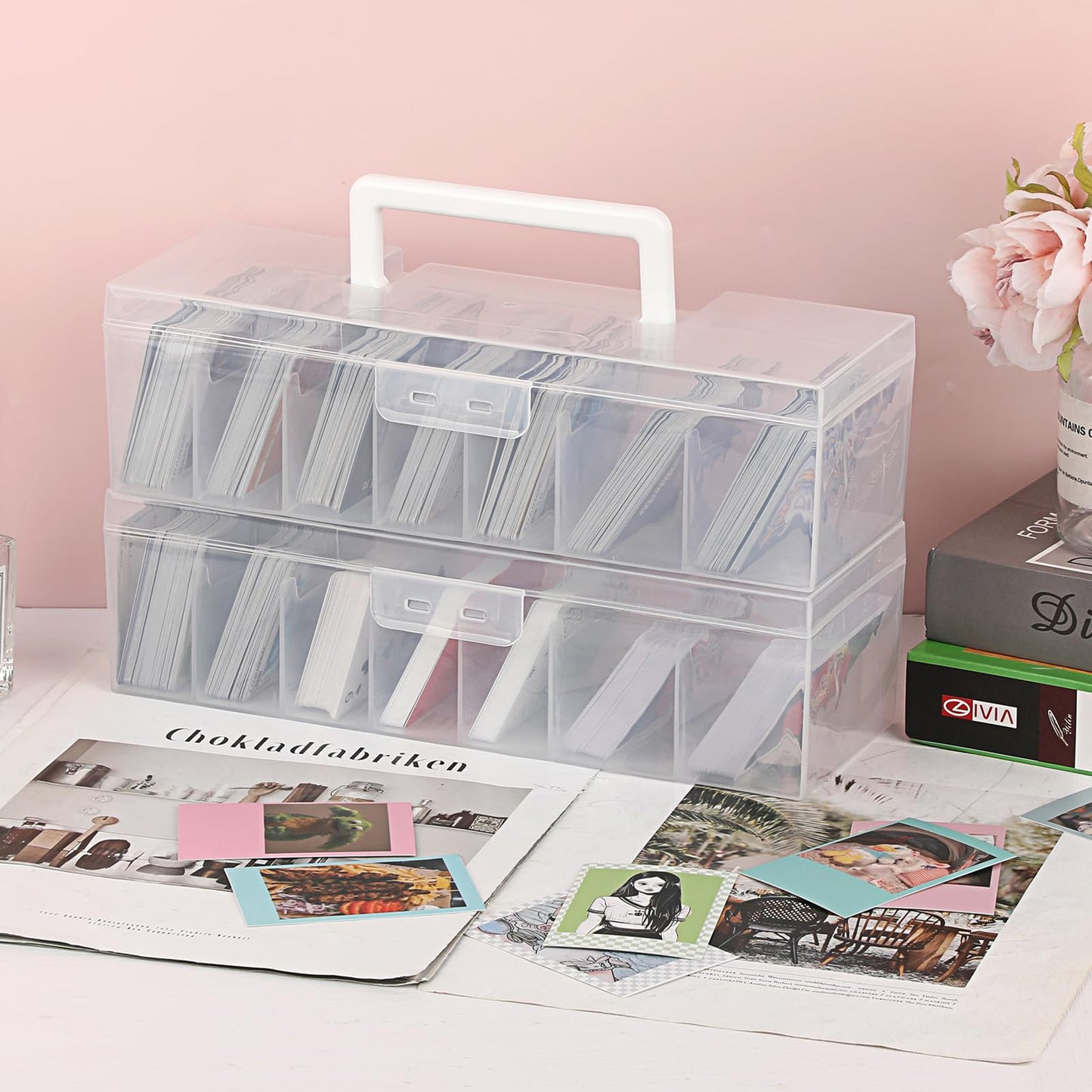 OwnMy 2 Plastic Trading Card Storage Boxes Clear Plastic Card Storage Cases with Dividers, Portable Baseball Cards Organizer Box for Football Sports MTG TCG Cards