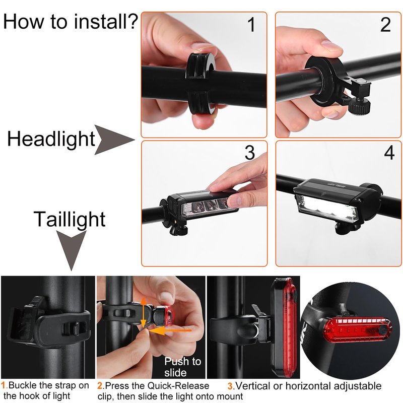 Bright Bike Light Set for Night Riding,LED Bicycle Light High Beam Low Beam,USB Rechargeable Bicycle Headlight Set,Waterproof Bike Headlight and Taillight for Adult Kid Mountain MTB Off-Road Cycling