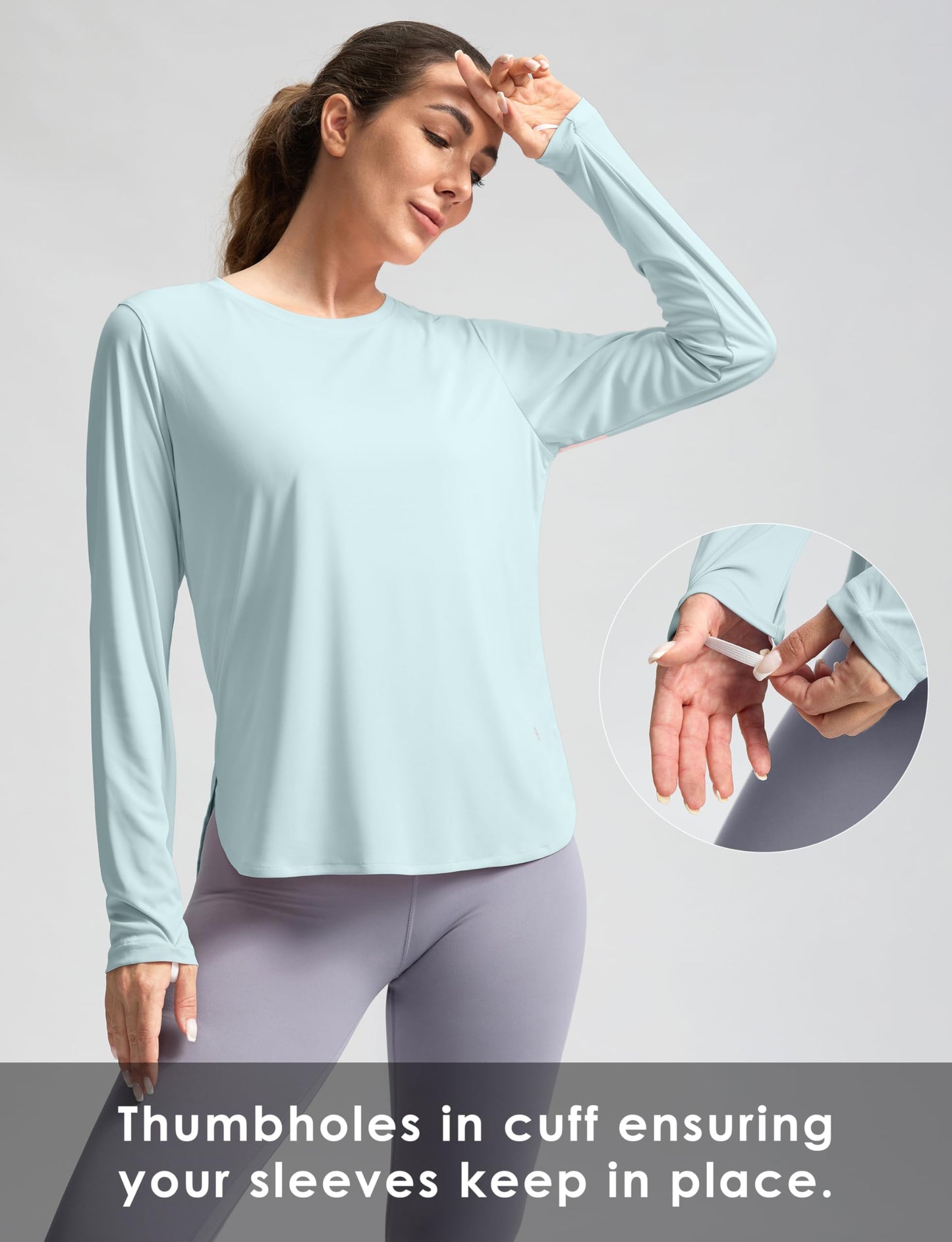 Women's Sun Shirts UPF 50+ Long Sleeve UV Protection Shirt Lightweight Quick Dry Workout Hiking Tops for Women(Light Blue,S)
