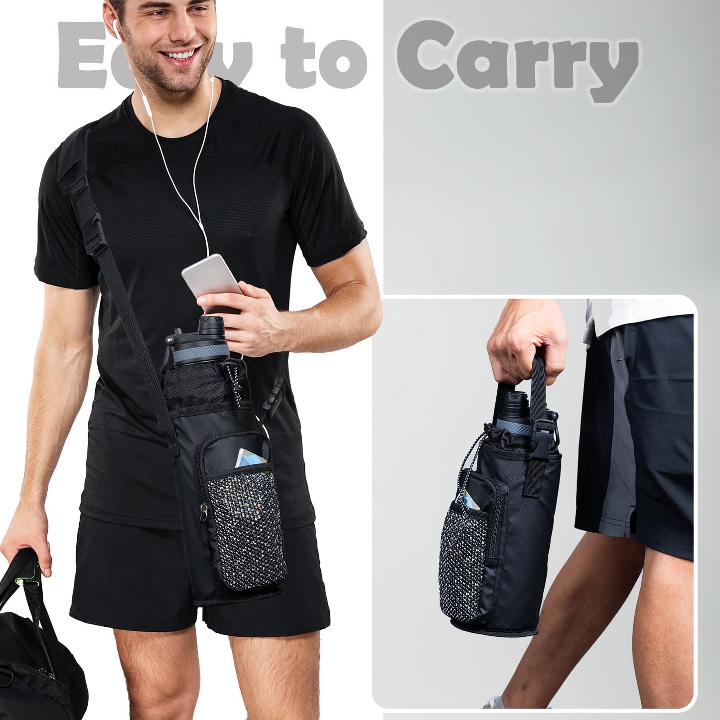 SPORJET Magnetic Gym Bottle Bag - Magnetic Phone Holder - Bottle Sling Bag Essentials