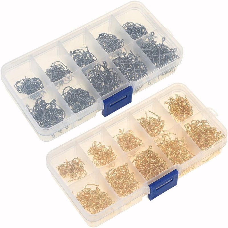 500pcs High-Carbon Steel Fish Hooks Kit - Saltwater & Freshwater | 10 Sizes, Black & Gold