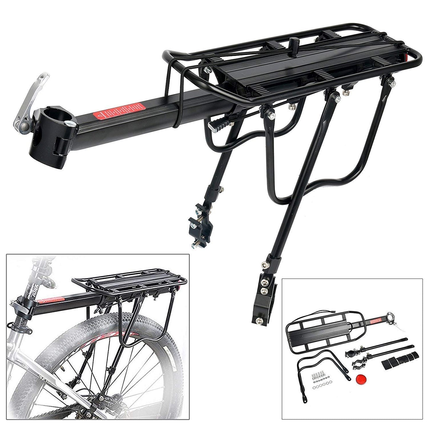 Amarine Made Bike Rear Rack 110 Lbs Capacity Aluminum Alloy or Iron Bicycle Rear Rack Adjustable Pannier Bike Luggage Cargo Rack Quick Release Bicycle Carrier Racks (Al Half Quick Release)
