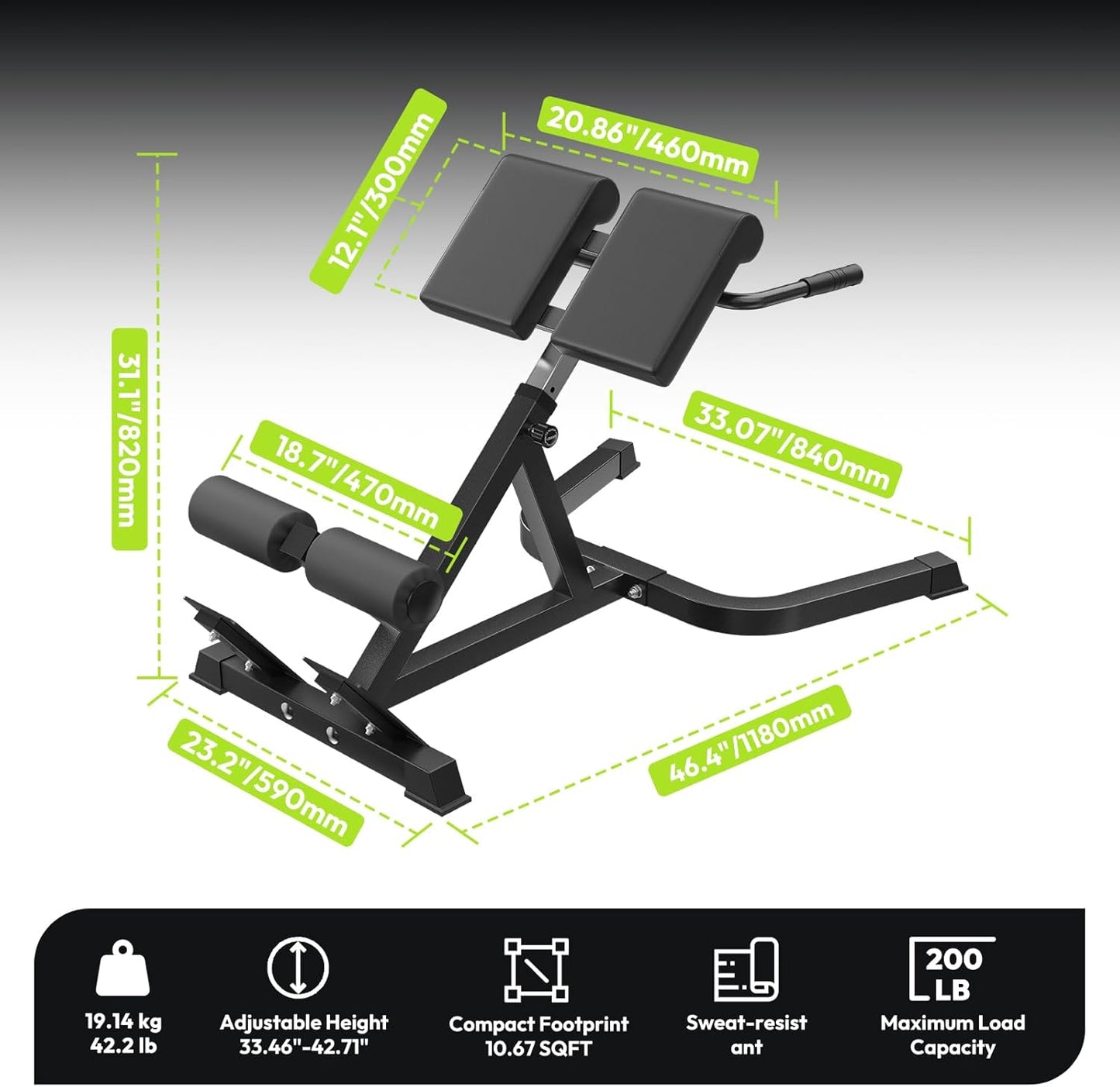 Roman Chair Back Extension Bench - Strengthen Core & Improve Posture | Adjustable Design