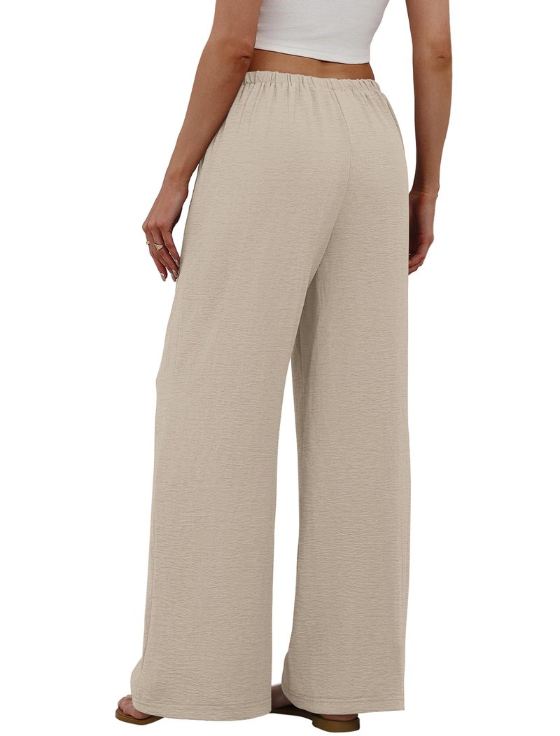 Sampeel Linen Pants Women Wide Leg Palazzo Pants Flowy Beach Vacation Clothes Spring Casual Summer Outfits Vacation Cruise 2026 Fashion Clothing Boho Luxury Airport Outfits Trouser Khaki M