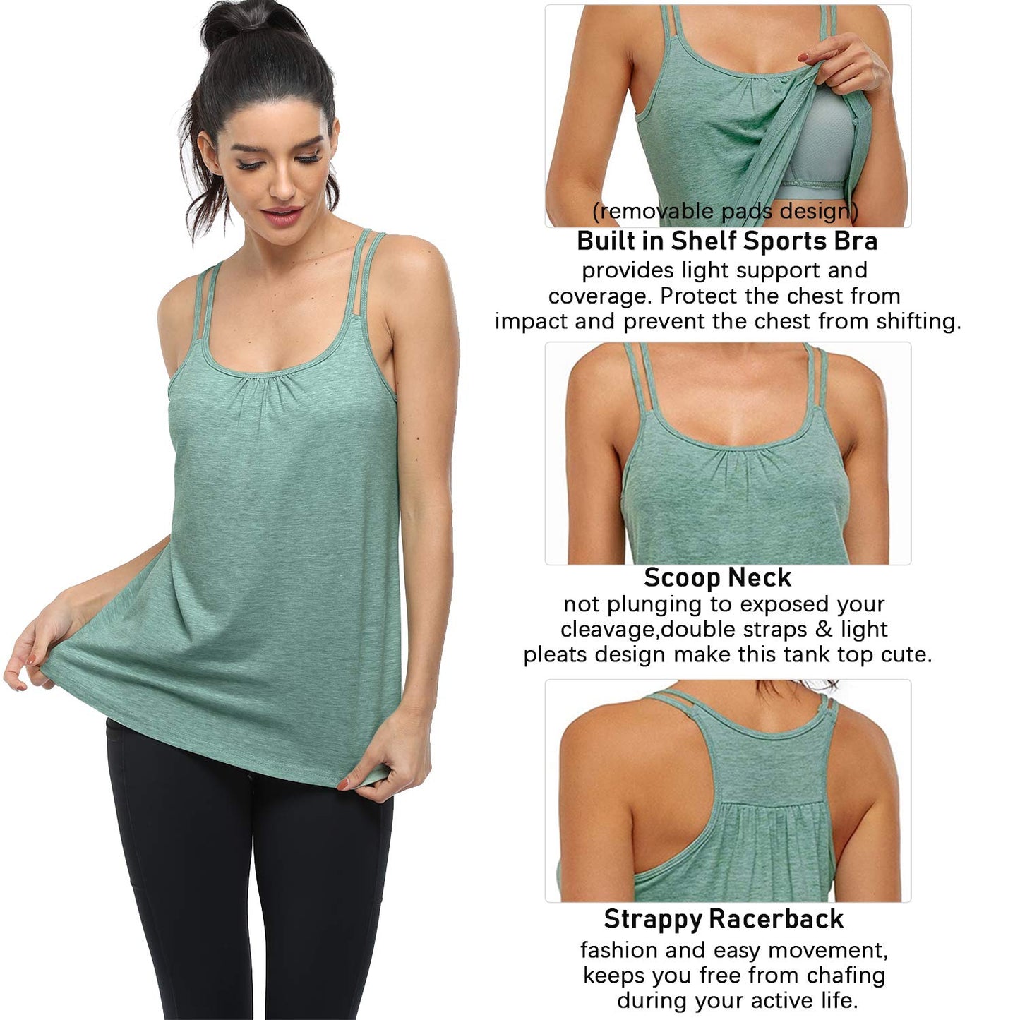 Hibelle Shelf Bra Tank Tops for Women, Women's Build in Supportive Bras Workout Yoga Running Gym T Shirt Lightweight Sports Tanks Athletic Marathon Clothes Light Purple Small