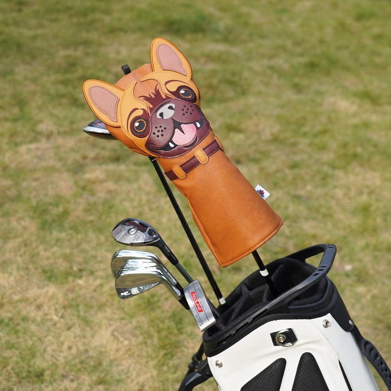 Big Crazy Driver Headcover, Golf Head Covers, French Bulldog Design, Patch Embroidery, Premium PU Leather, Funny Golf Gift