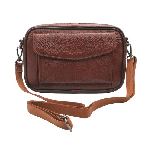 Vidlea Mens Handbag Cowhide Leather Messenger Bag Organizer Checkbook Wallet Purse with Wristlet Crossbody Shoulder Strap (Tan)