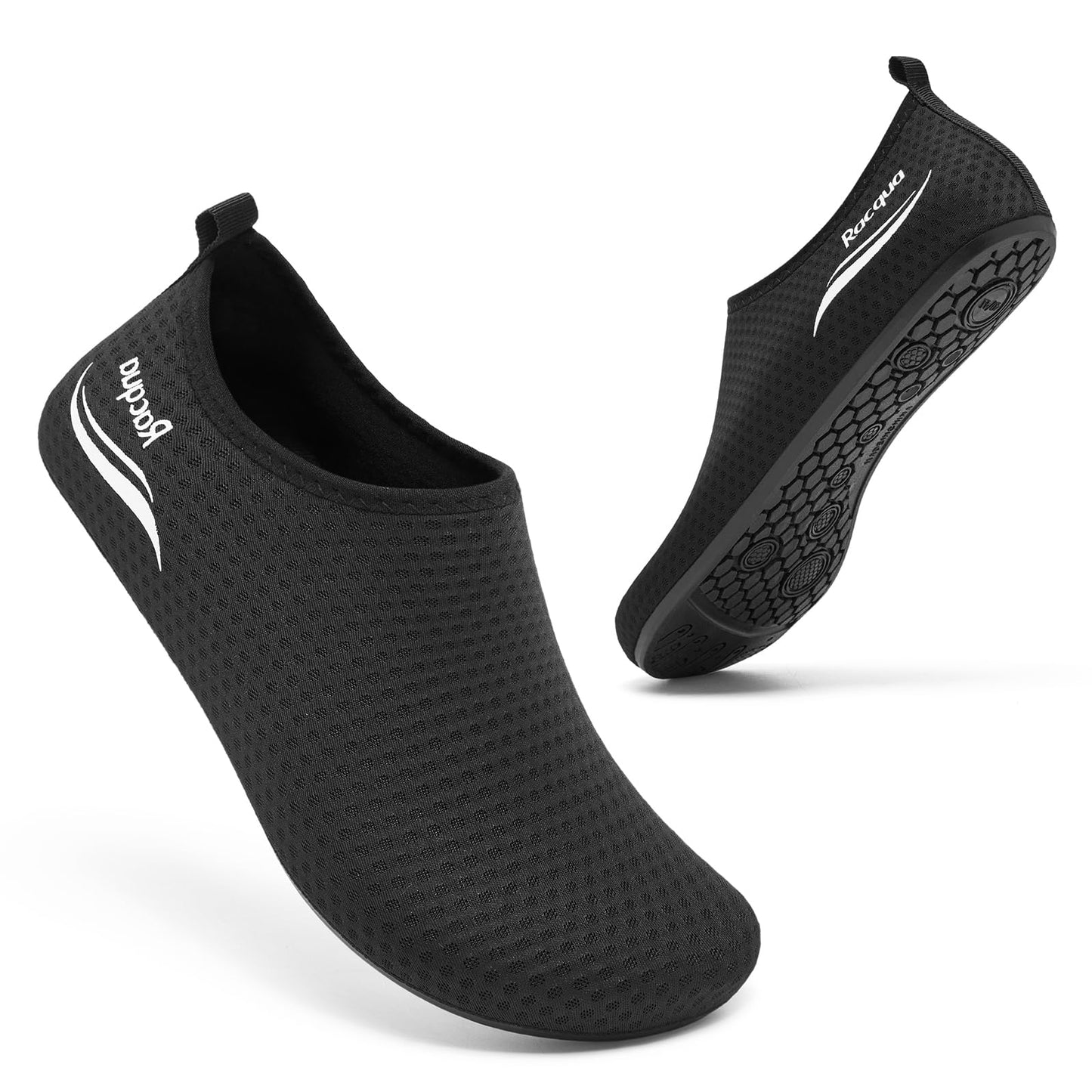 Racqua Water Shoes Swim Sea Pool Beach Shoes Aqua Lightweight Socks Shoes Non-Slip Breathable Quick-Dry Shoes for Men Women Black
