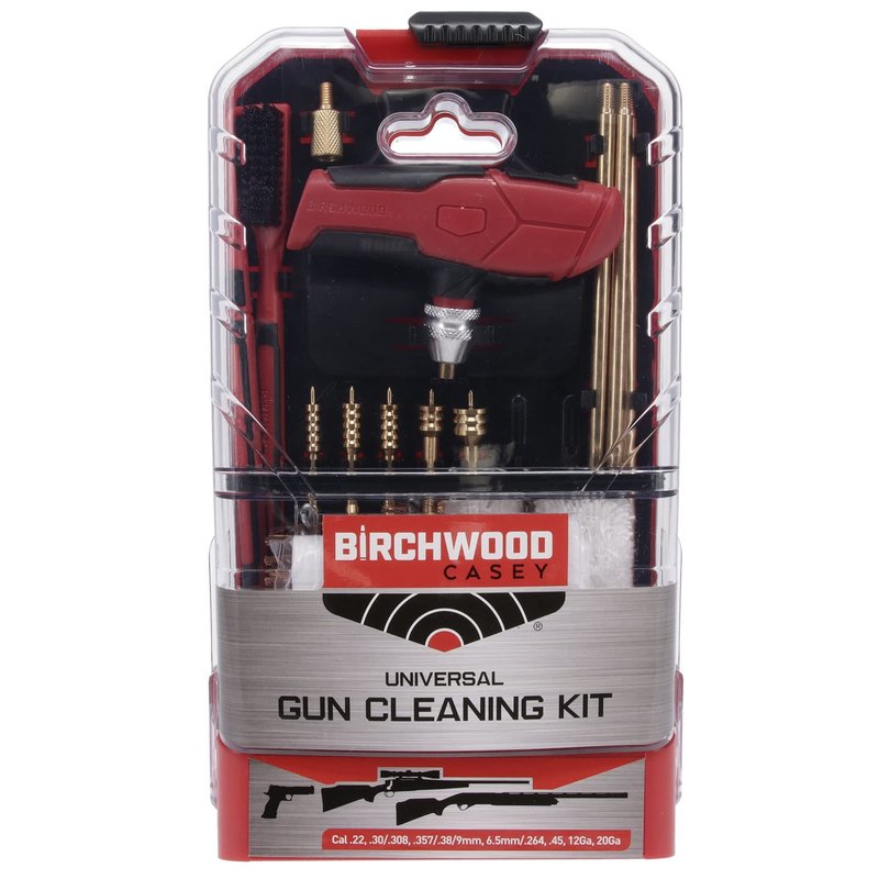 Birchwood Casey Universal Gun Cleaning Kit | Durable Versatile Gun Maintenance Cleaning Tools Set of 22 | Brushes, Mops, Jags, Patches, Rod, T-Handle, Magnetic Strip & Case Included