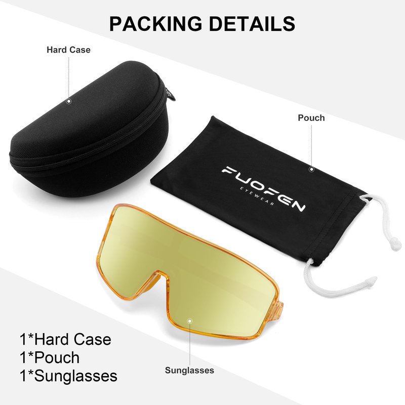 FUOFEN Polarized Shield Sports Sunglasses for Men Women For Golf, Running,Tennis,cycling, Gold Single Lens Wrap around Eyewear