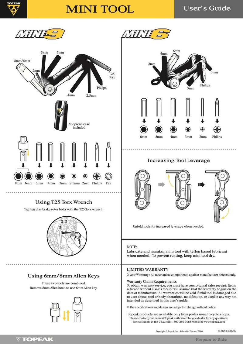 Topeak The Mini 9-Function Bicycle Tool - TT2409 , Black/Silver, L x W x H 6.6 x 3.1 x 2cm / 2.6” x 1.2” x 0.8”