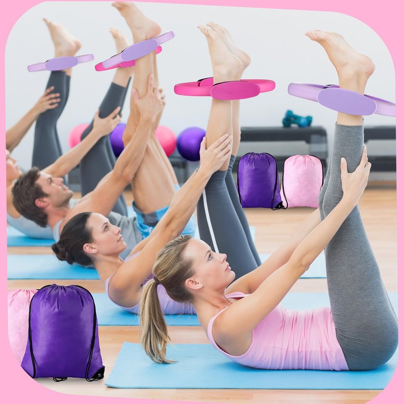 Poen 14 Pcs Pilates Equipment Kit for Home Workout Pilates Ring and Ball Set for Women 12'' Circle Yoga Fitness Essentials Kit with Resistance Bands, Yoga Strap, Socks,Bag (Purple,Pink)