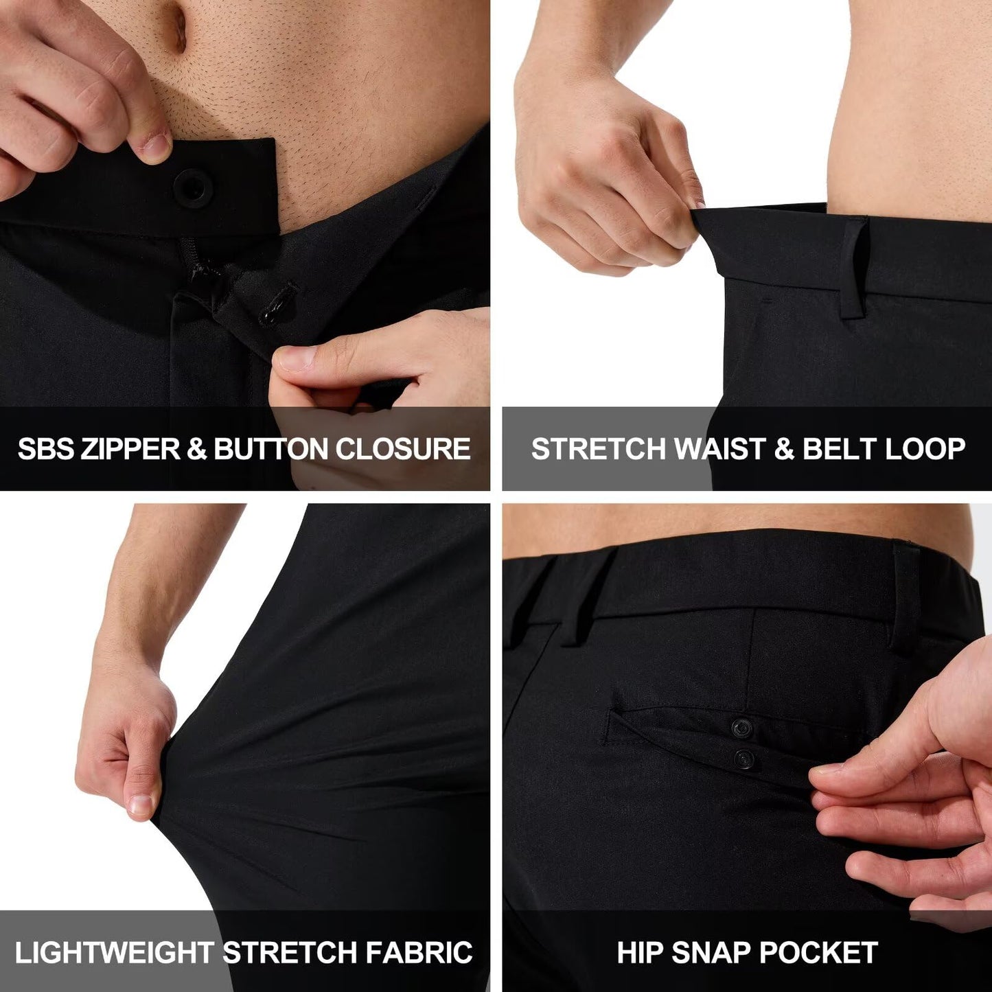 QPNGRP Men's Golf Pants 30"/32"/34" Inseam Lightweight Stretch Work Dress Pants Black 30Wx30L