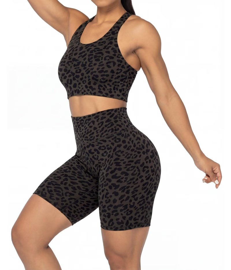 Sunzel 8" Waist Biker Shorts for Women No Front Seam Soft Yoga Workout Gym Bike Shorts Tummy Control Squat Proof Leopard Seal Brown Small