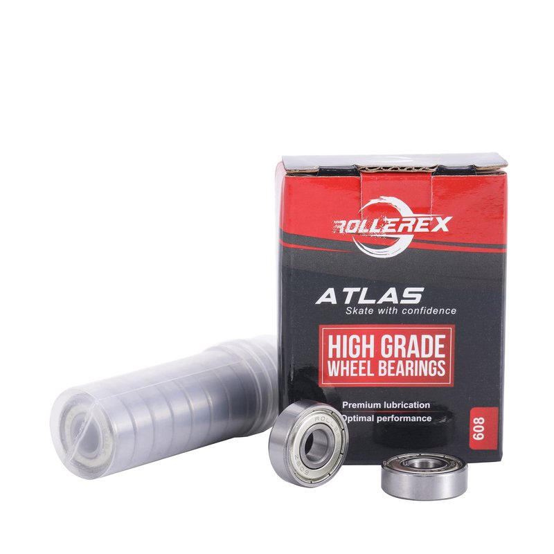 Rollerex Atlas 608ZZ Pre-Lubricated Roller Skate Wheel Bearings – ABEC 5 and ABEC-1 Bearings for Inline Skates, Roller Blades, Scooters, RipStiks & Skateboards (Chrome Steel, 20-Pack)