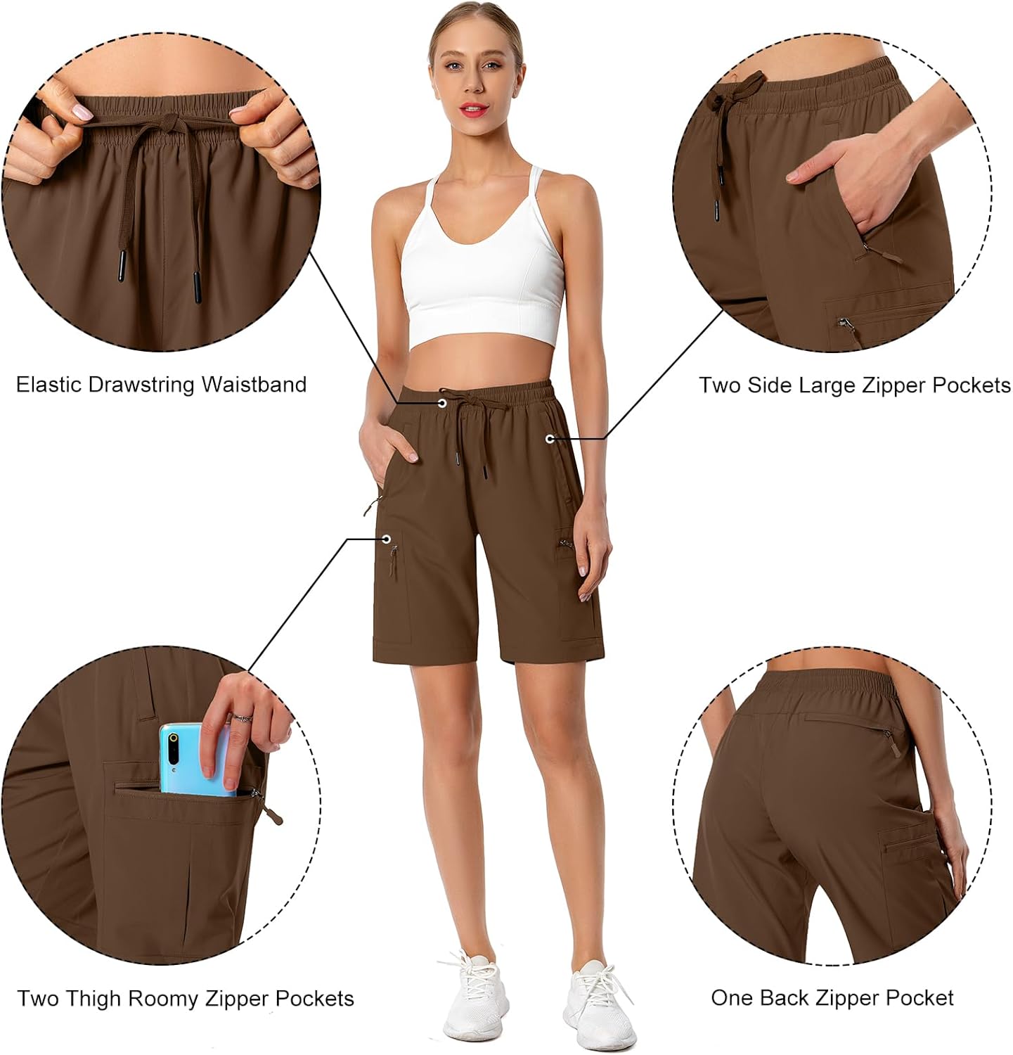 Women's Lightweight Hiking Cargo Shorts - Quick Dry Athletic Shorts with Zipper Pockets | Water Resistant, Ideal for Camping & Travel