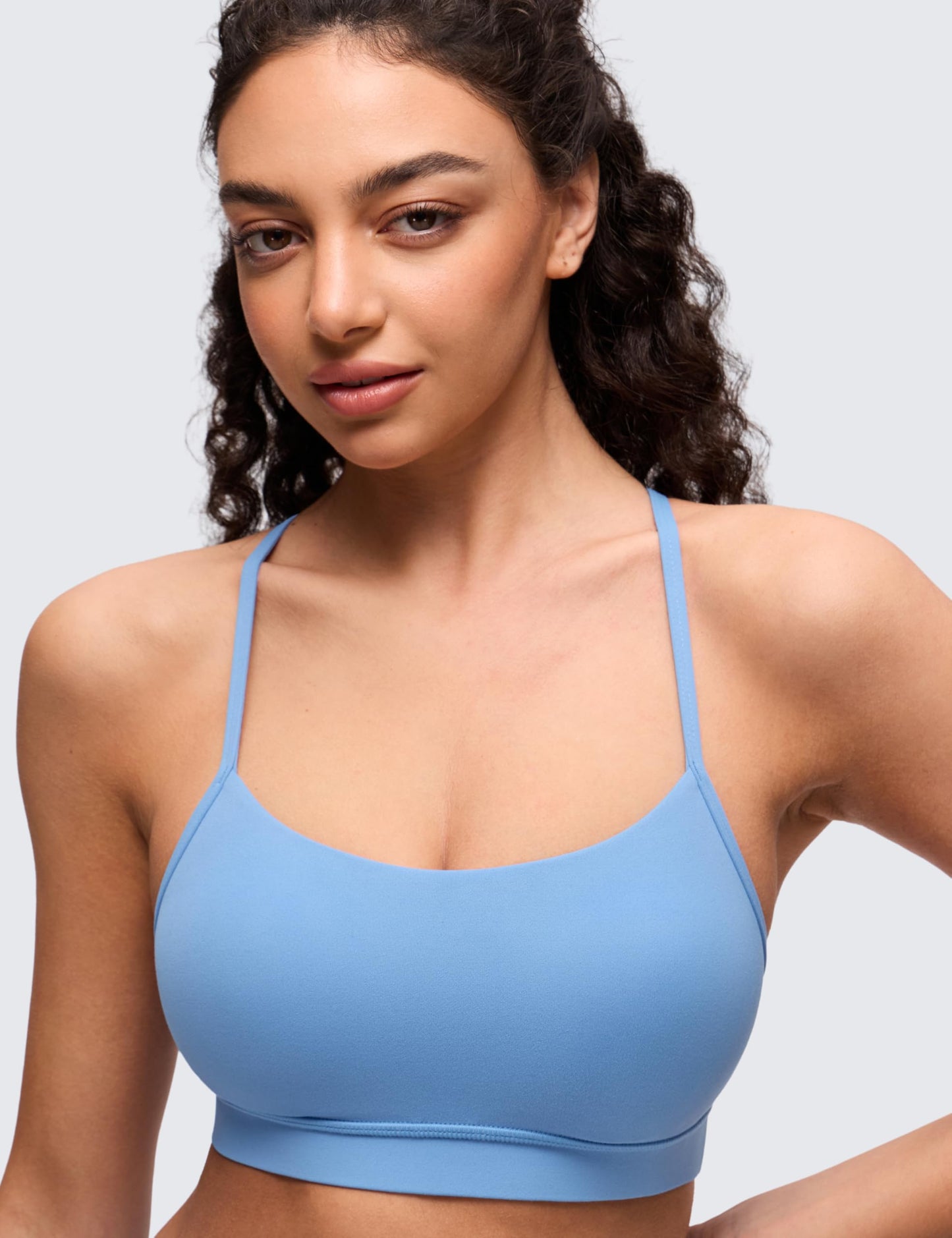 CRZ YOGA Butterluxe Y Back Sports Bras for Women - Padded Racerback Low Impact Spaghetti Thin Strap Workout Yoga Top Party Blue X-Small
