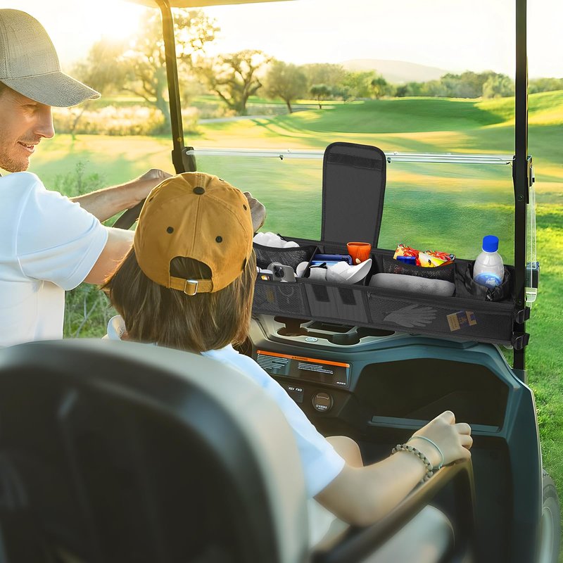 1680D Heavy-Duty Golf Cart Storage Basket - Multi-Functional No-Drilling Organizer with Cup Holder, Fits EZGO/Club Car/Yamaha/Kandi Golf Carts