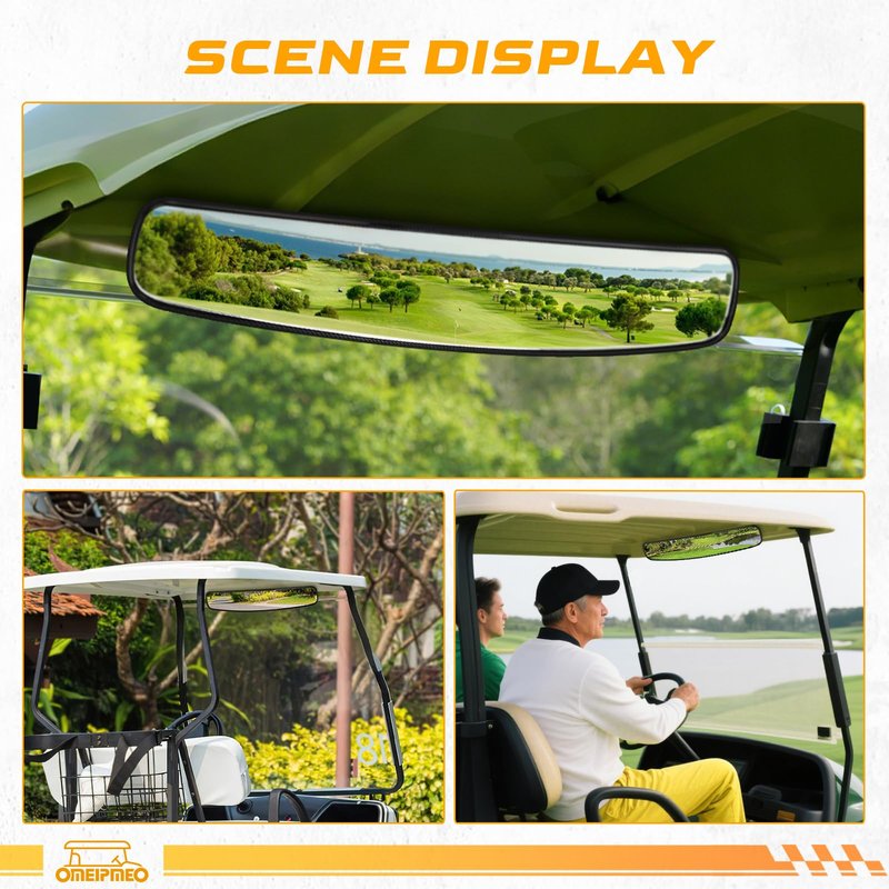 Golf Cart Rear View Mirror, Universal Adjustable Golf Cart Panoramic Mirror Fits Club Car EZGO YAMAHA and Others Cart, 16.5" Golf Carts Mirrors with 270° Rotatable Full Rearview, Eliminate Blind Spots