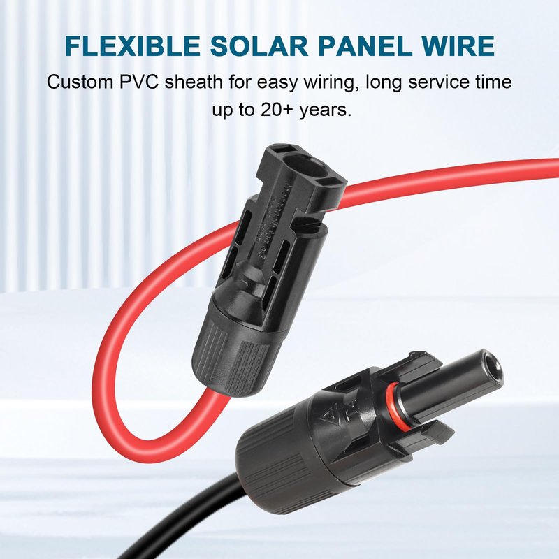 10 AWG Solar Extension Cable 25FT, Flexible Solar Panel Wire with Male to Female Connector Parallel Tinned Copper Wire for Solar Panel, Automotive, RV, Boat, Outdoors