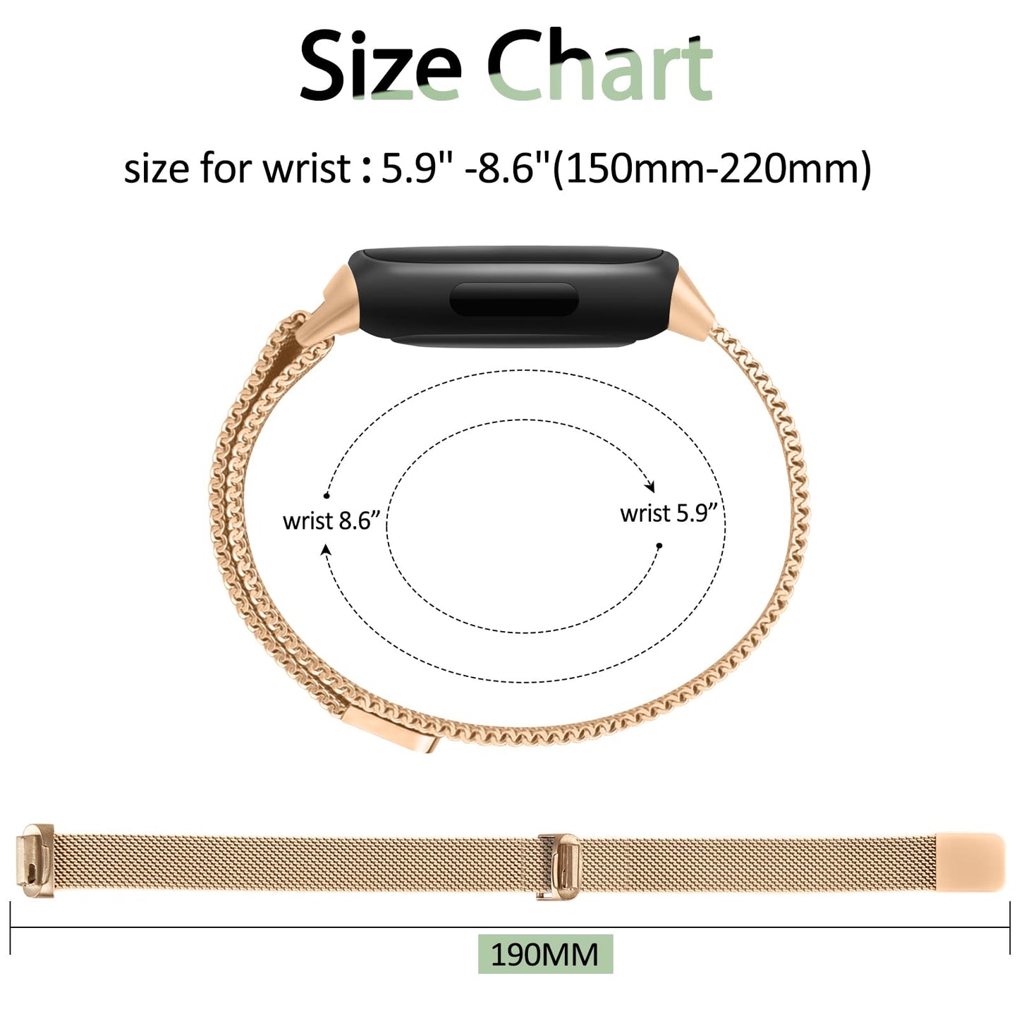 MVSSAT Metal Bands for Fitbit Inspire 3 Women Men, Stainless Steel Mesh Breathable Wristband Strap with Adjustable Magnet Lock (Rose Gold)