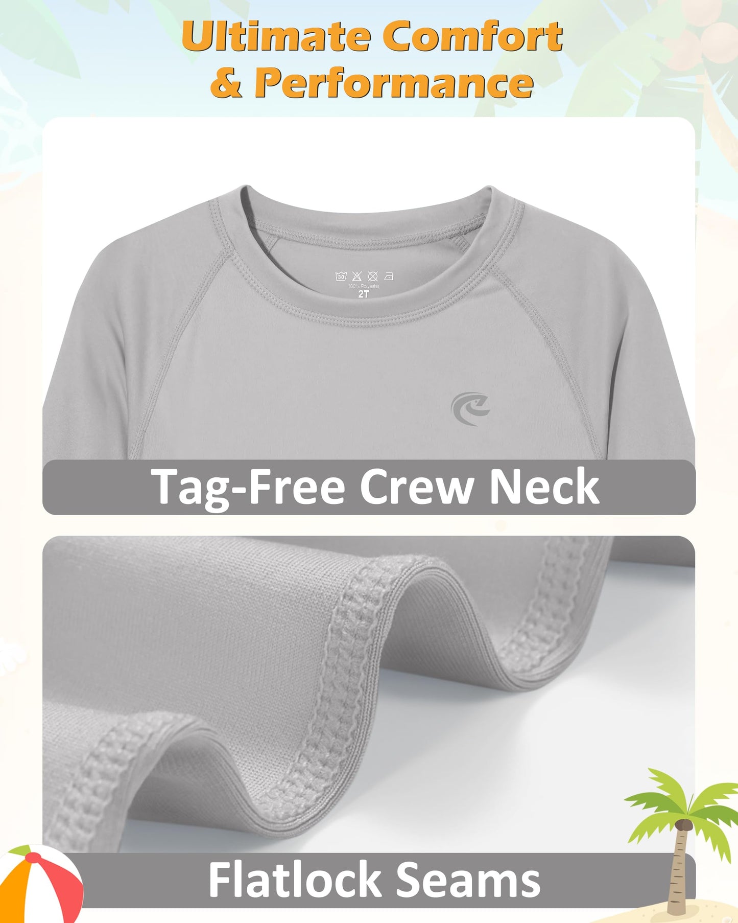 Boys UPF 50+ Swim Shirt Long Sleeve, 1 or 2 Pack UV Sun Protection Rash Guard, Youth Kids SPF Water Shirts for Beach Surf