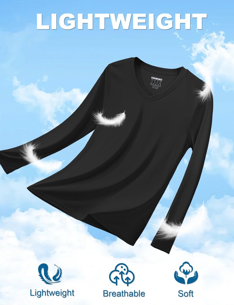 TACVASEN Long Sleeve Workout Tops for Women V Neck Lightweight Quick Dry Sun Protection Hiking Athletic Shirts Black M