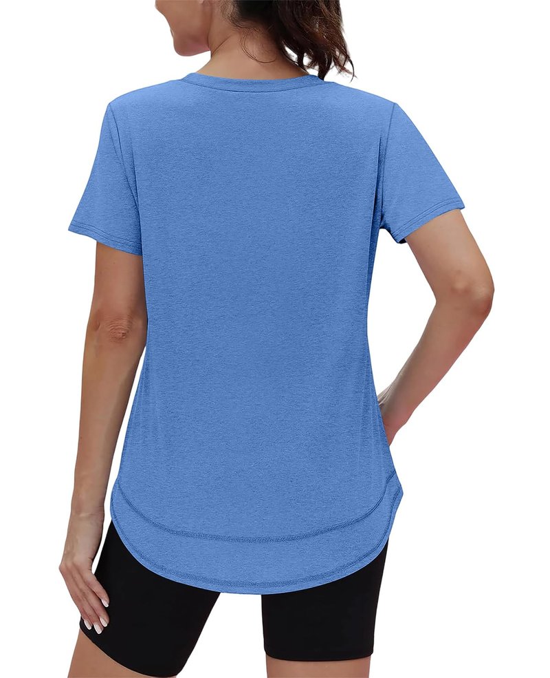 Workout Tops for Women Spring Summer Short Sleeve Golf Outfits Gym Essentials Activewear Running Shirts V Neck Blue S