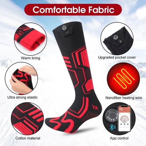 Heated Socks - 7.4V/3000mAh Electric Socks for Men Women,Rechargeable Heated Socks with APP Control, Camping Hiking Motorcycle Skiing Outdoor Riding-Warm Winter Socks(L)