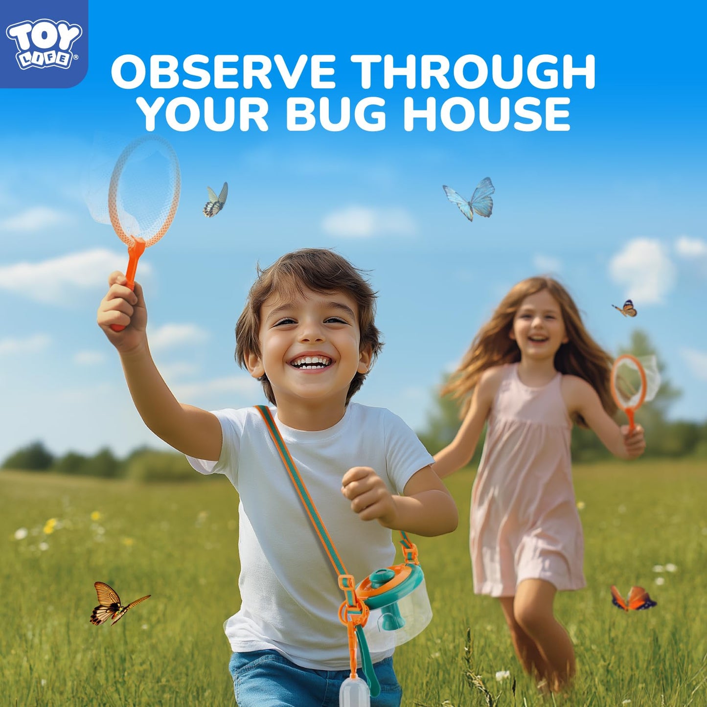 TOY Life Bug Catcher for Kids Outdoor Toys with Butterfly Net, Kids Binoculars, Magnifying Glass, Bug Habitat with Magnified Viewer & Bug Toys Tweezers, Insects Bug Catching Kit Outdoor Explorer Kit