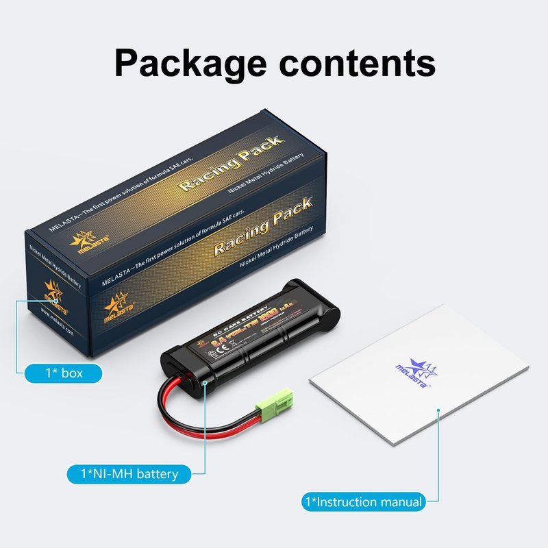 melasta 8.4V NIMH Flat Airsoft Battery Pack w/Mini Tamiya Connector 1800mAh 8.4V Battery Compatible with Airsoft Guns MP5, Scar, M249, M240B, M60, G36, M14, RPK, PKM
