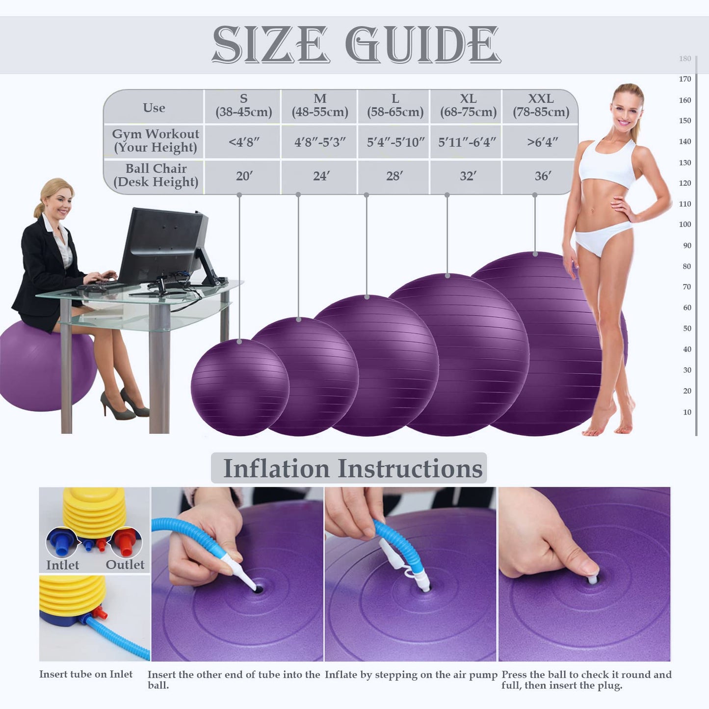 Soft Exercise Ball, Yoga Pregnancy Ball Chair, Pilates Equipment with Pump
