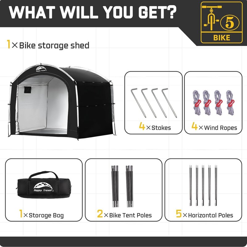 Portable Bicycle Storage Shed Tent - Waterproof 210D Oxford Fabric | Holds 2-8 Bikes, Ideal for Garden Tools & More