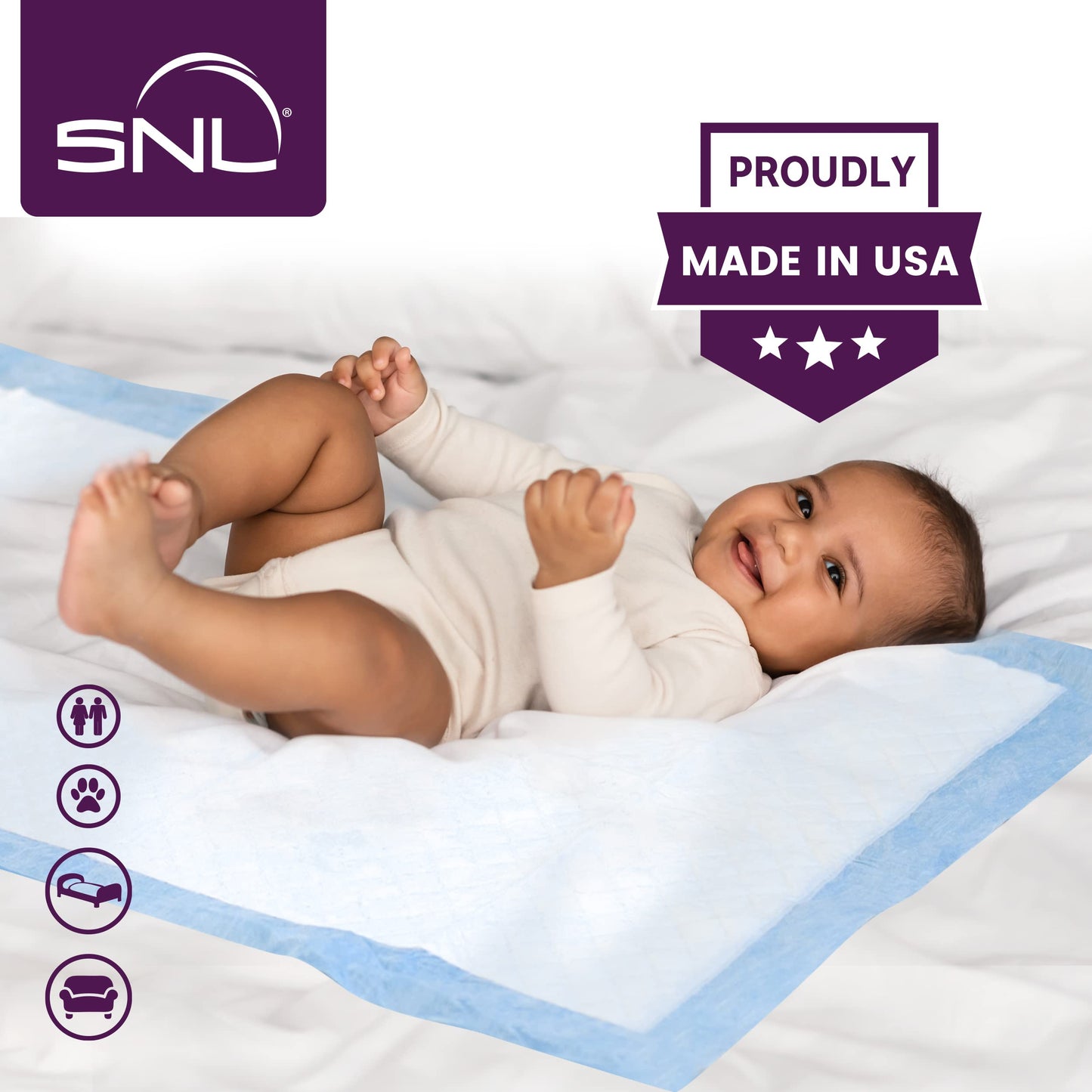 Large 22 x 36 Inches Premium Disposable Underpads by SNL - Chux - 25 Pack - Excellent Absorbency, Fluff Heavy Weight Cotton Top - Pet, Baby, Bedding and More - Made in USA