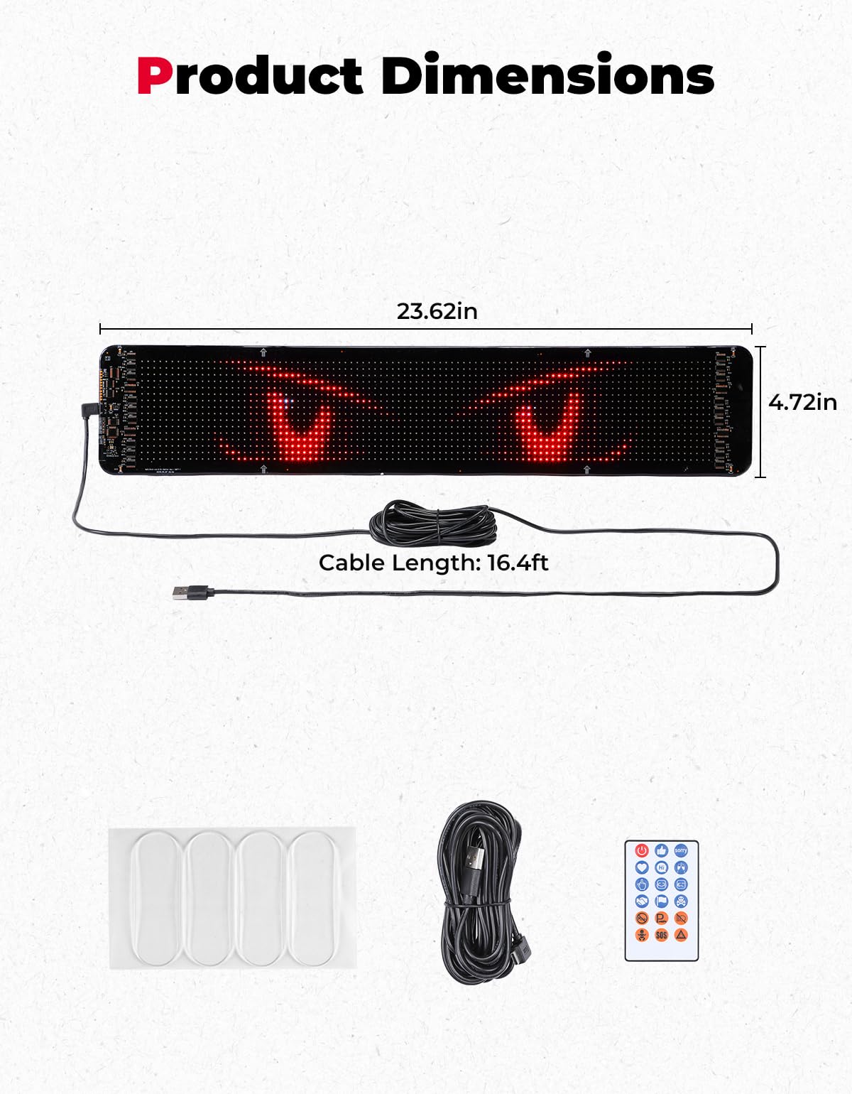 KEMIMOTO Flexible LED Digital Display Screen, Programmable Eye Light for Car Windshield with Remote & App Control, Portable LED Sign for Golf Carts, Festivals, Bars, Home Decorations, Sports Events