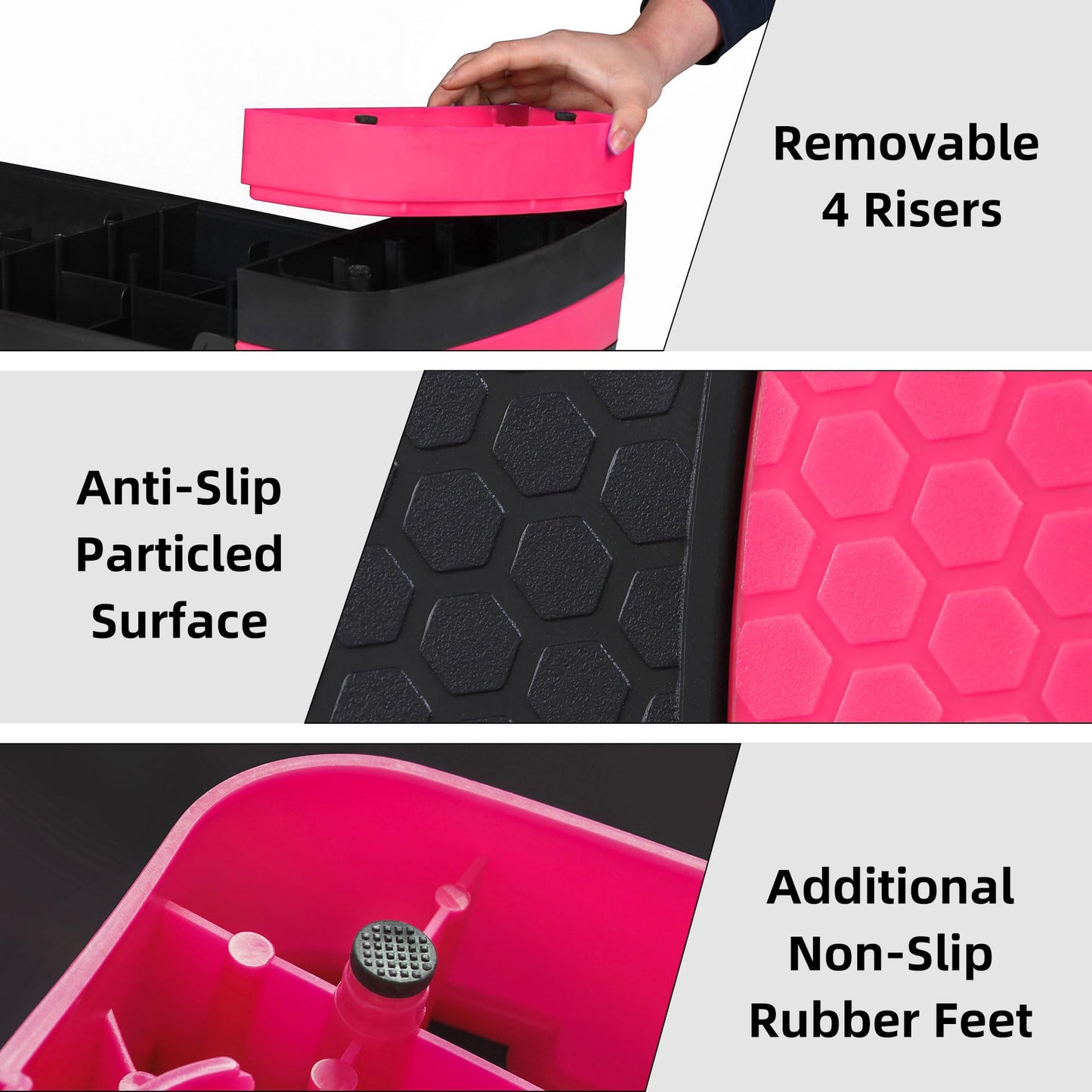 Saicool 31 Inch Adjustable Workout Aerobic Step, Exercise Platform Trainer w 4 Adjustable Risers for Home Gym Fitness Workout,Lightweight, Pink