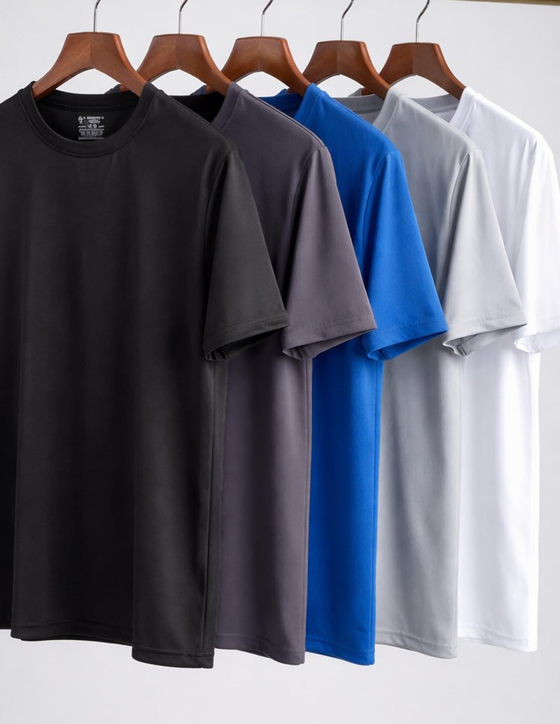 5 Pack Men’s Active Quick Dry Crew Neck T Shirts | Athletic Running Gym Workout Short Sleeve Tee Tops Bulk (Set 6, Large)