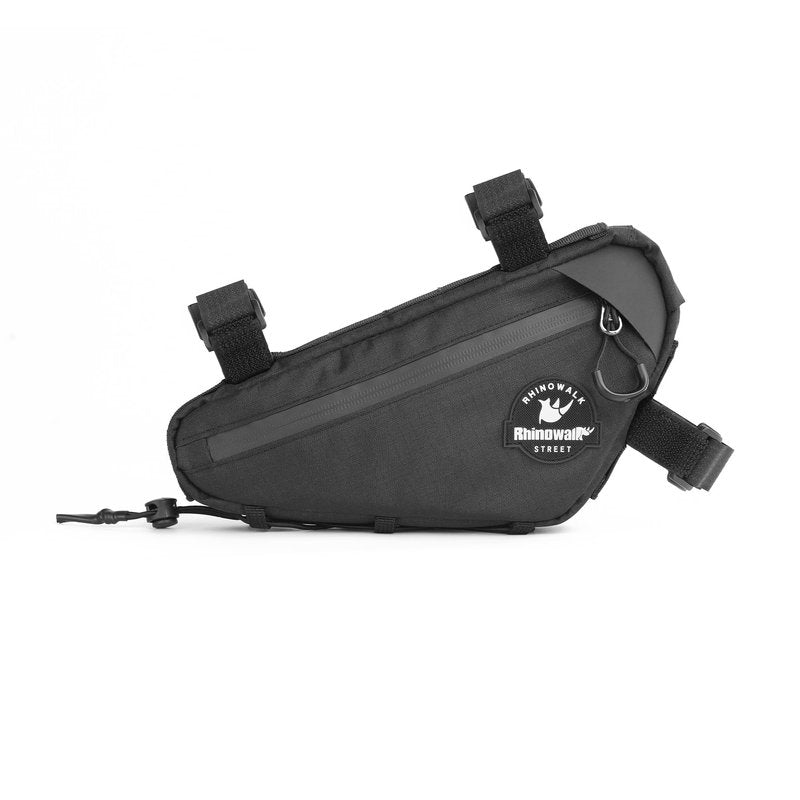 Rhinowalk Bike Frame Bag Waterproof Triangle Frame Storage Bag with Cable Port 1L Lightweight Bicycle Bag for Road Bike MTB Gravel Bike Compact Cycling Accessory with Pump Strap (Black)